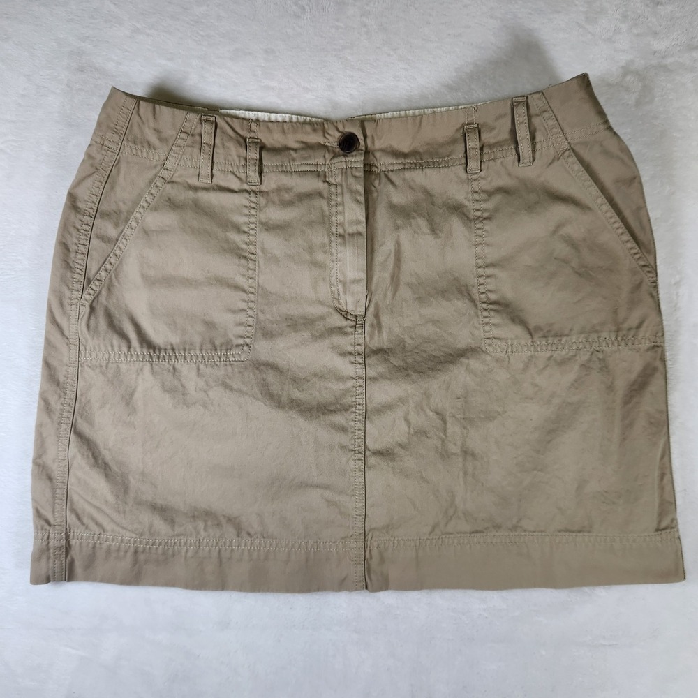 Lands End Khaki Mini Skirt Women's Size 14P Beige Utility Cotton Casual‎